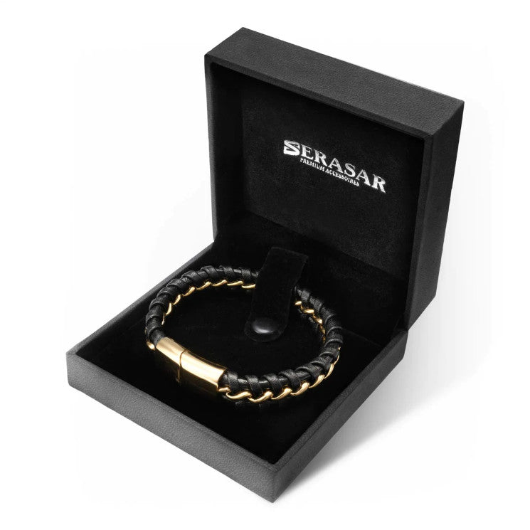Leather bracelet “JOY” - Gold & Black