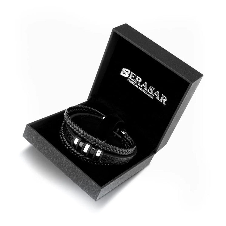 Leather Bracelet “Glory” - Silver & Black