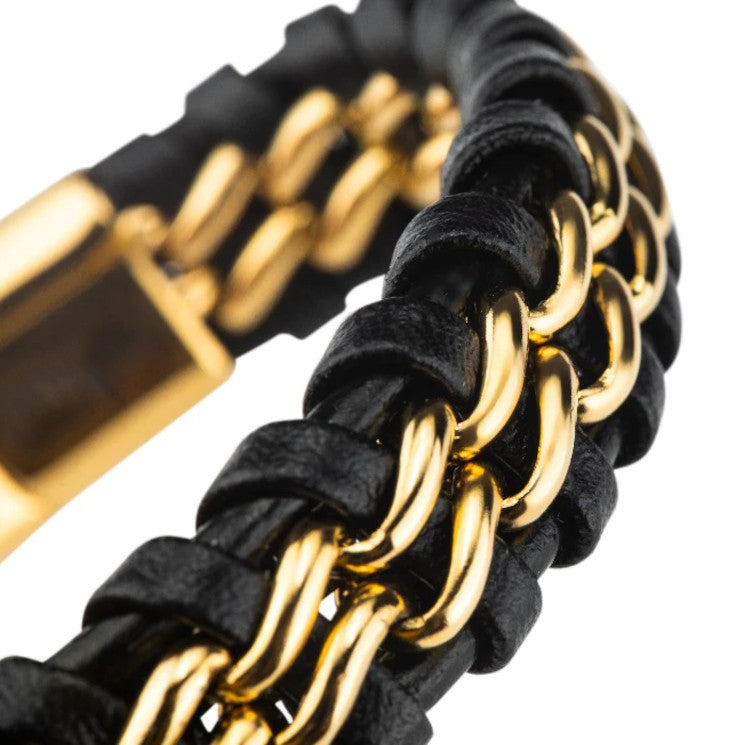 Leather Bracelet "Steel" Black & Gold